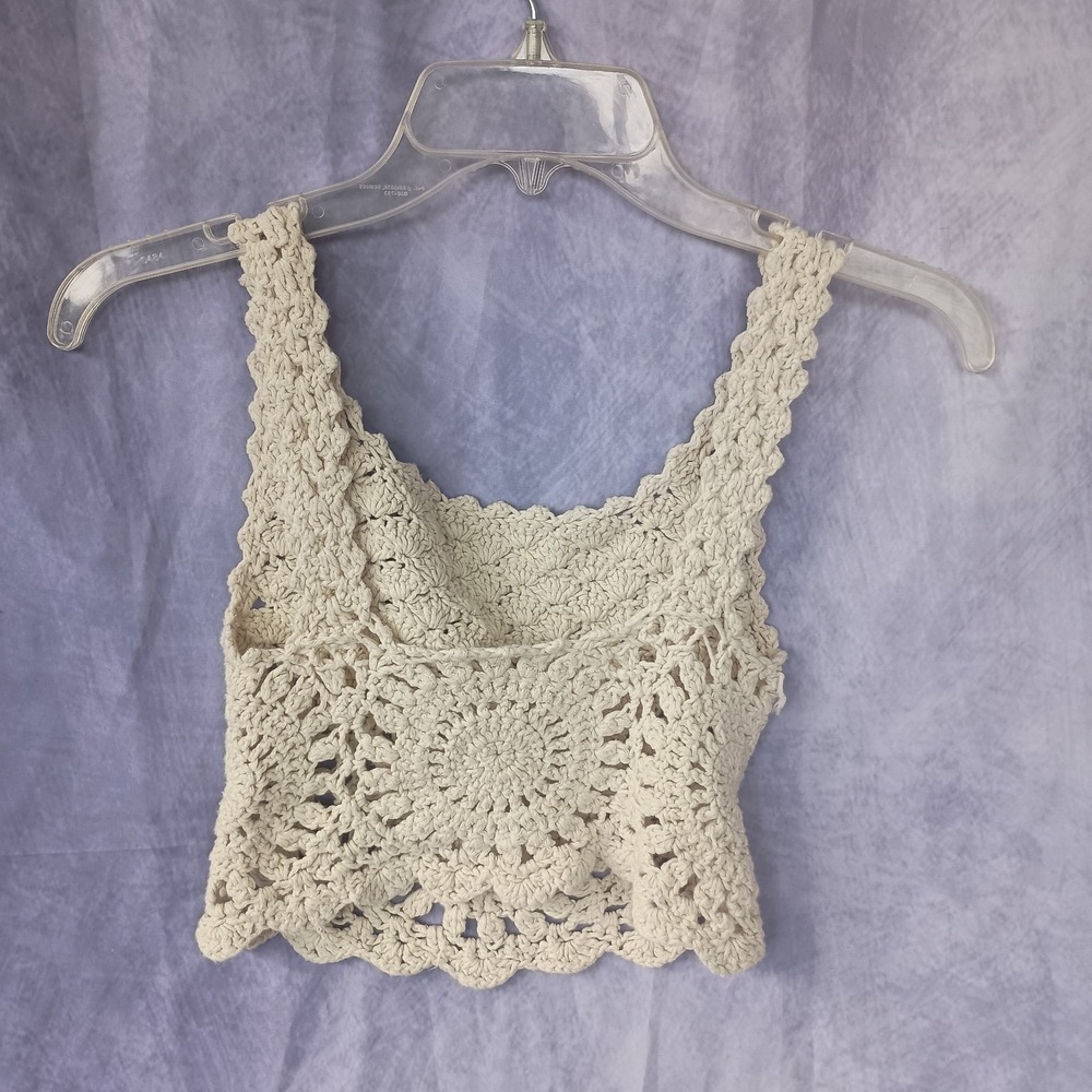 Handmade Crochet Tank Top Cream Open Knit Boho Festival Cottagecore - Picture 4 of 6
